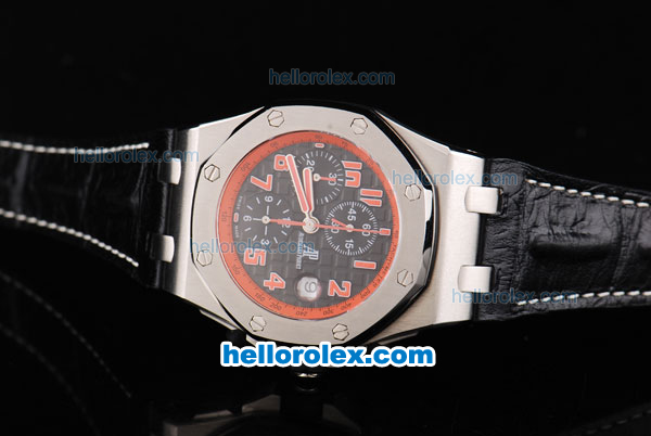 Audemars Piguet Royal Oak Chronograph Swiss Valjoux 7750 Automatic Movement Black Grid Dial with Red Number Markers - Click Image to Close